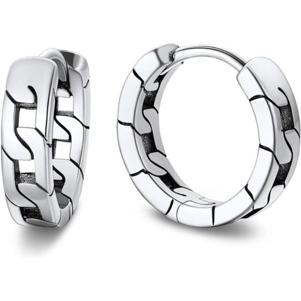 Chain Link 925 Sterling Silver Earrings | Small Earrings 10mm | Gift For Men